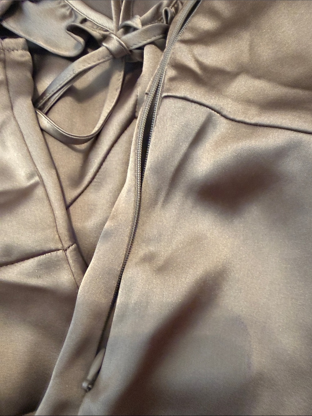 LOFT Taupe Satin Ruffle Tie-Front Camisole - Picture 3 of 4